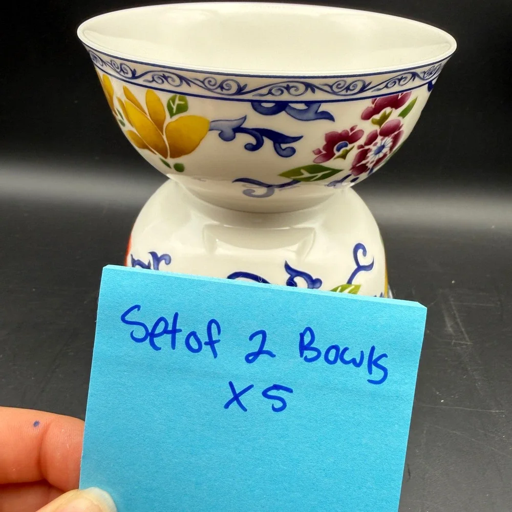 LRL Ralph Lauren Mandarin Blue Coupe Bowls Set of 2 Floral Chinoiserie 6